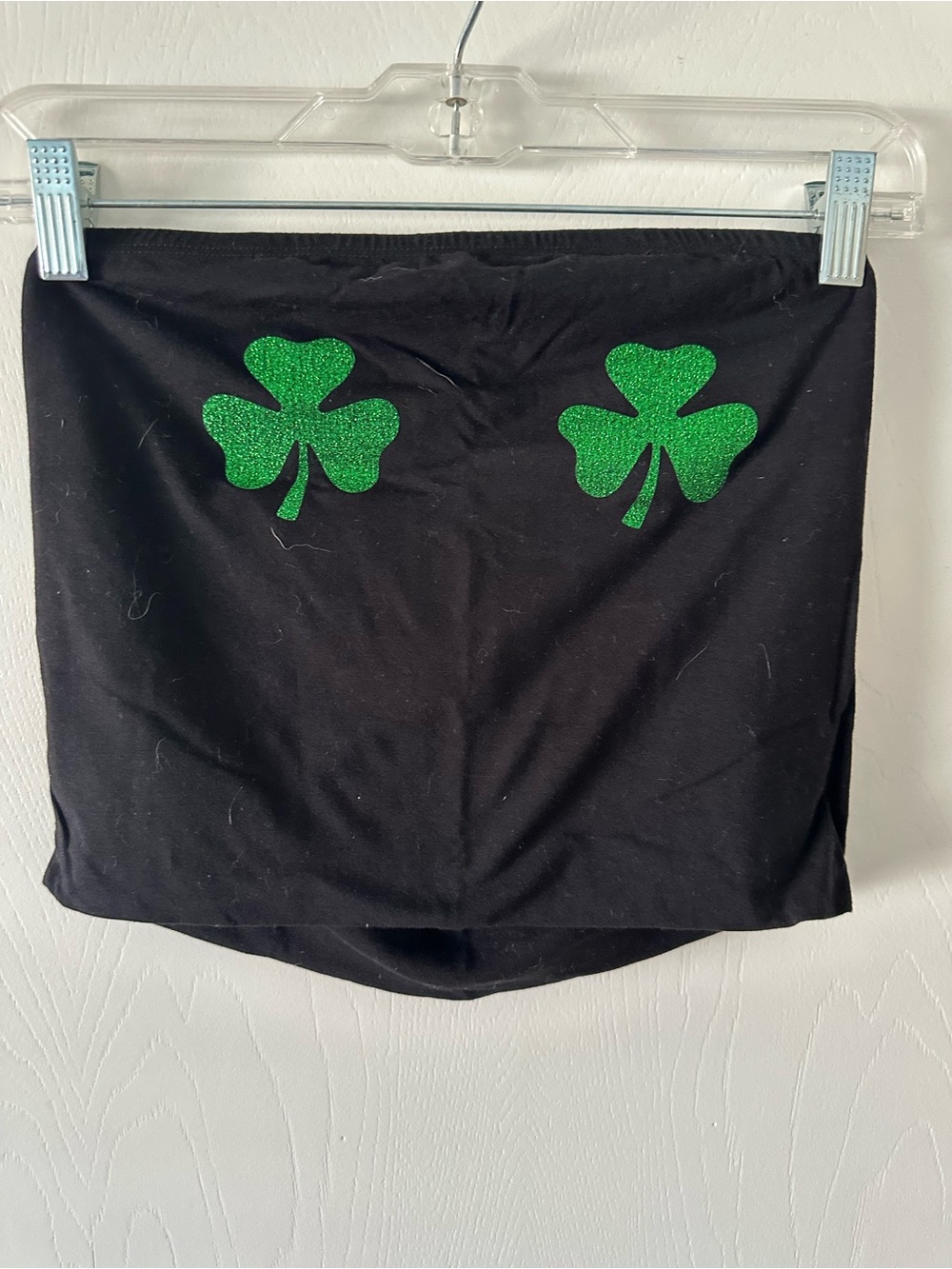 Black Tube Skirt with Green Shamrock Appliqués